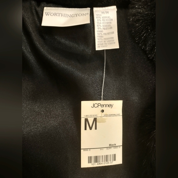 Worthington Jacket Vest Lined Faux Fur Sleeveless Hook Eye Black Size Medium - Picture 8 of 8